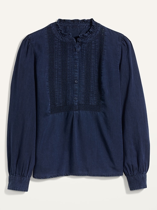 Image number 4 showing, Chambray Pintucked-Yoke Popover Blouse for Women