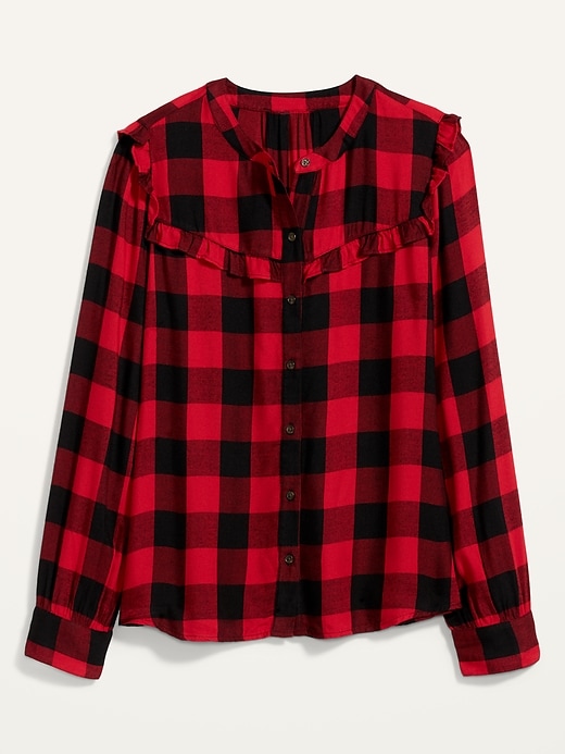 Image number 4 showing, Plaid Ruffle-Yoke Flannel Shirt for Women