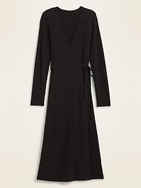 View large product image 3 of 3. Rib-Knit V-Neck Midi Wrap Dress for Women