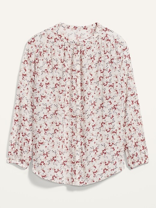 View large product image 1 of 1. Oversized Floral-Print Button-Front Blouse for Women