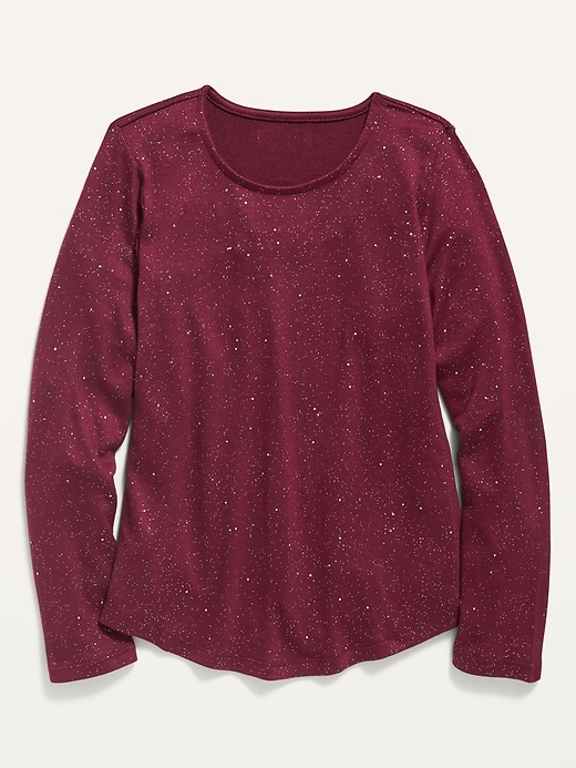 View large product image 1 of 1. Plush-Knit Glitter Crew-Neck Top for Girls