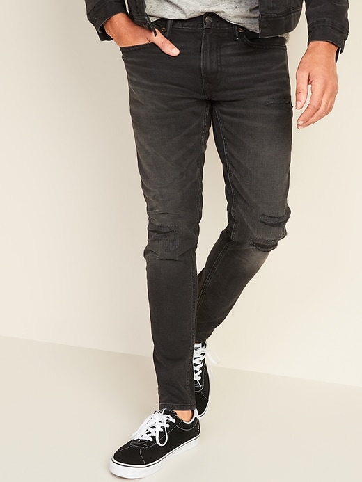 Image number 1 showing, Skinny Distressed Built-In Flex Black Jeans
