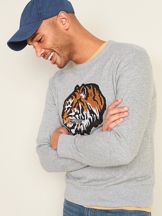 View large product image 1 of 3. Embroidered Tiger-Graphic Crew-Neck Sweatshirt