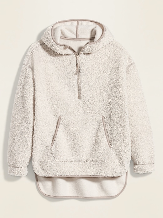 View large product image 2 of 2. Cozy Teddy Sherpa Half-Zip Tunic Hoodie for Women