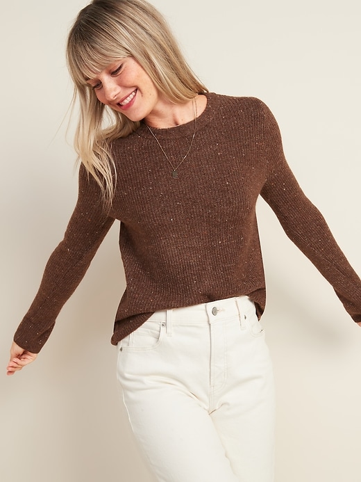 Cozy Pointelle-Knit Crew-Neck Sweater for Women