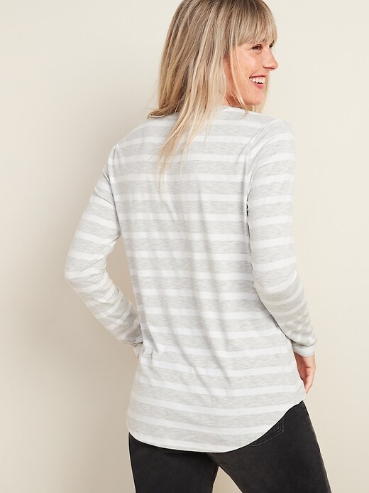 View large product image 2 of 3. Luxe Striped Slub-Knit Long-Sleeve Tee for Women