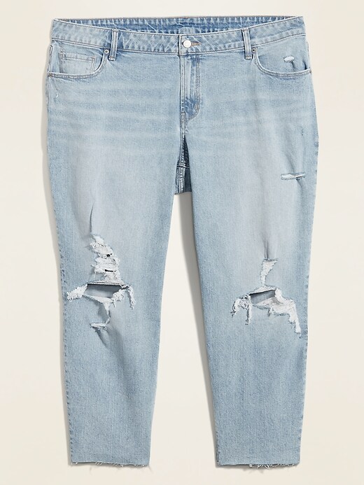 Image number 4 showing, Mid-Rise Boyfriend Straight Plus-Size Ripped Jeans