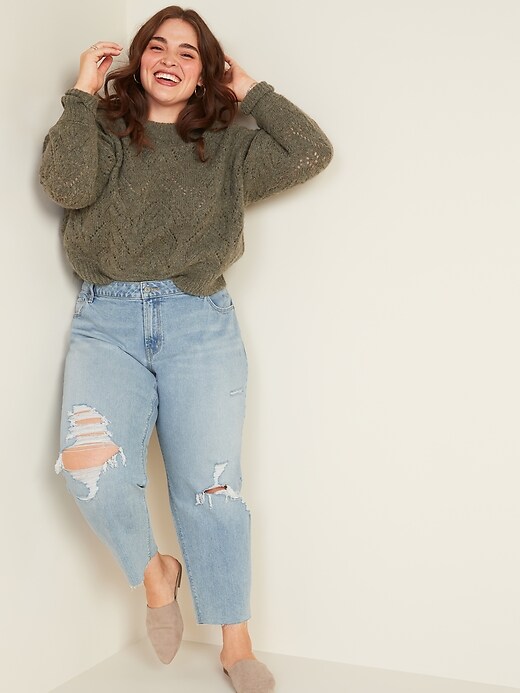 Image number 3 showing, Mid-Rise Boyfriend Straight Plus-Size Ripped Jeans
