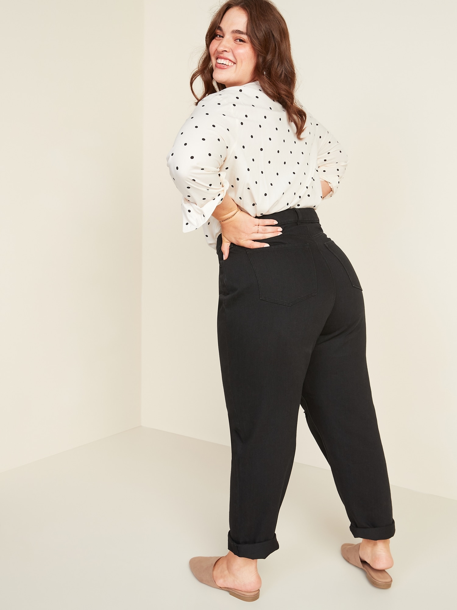 Extra High-Waisted Sky Hi Straight Ripped Plus-Size Black Non-Stretch Jeans
