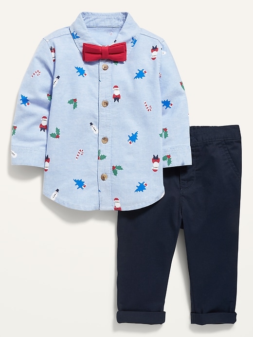 View large product image 1 of 2. Unisex Oxford Shirt and Twill Pants Set for Baby