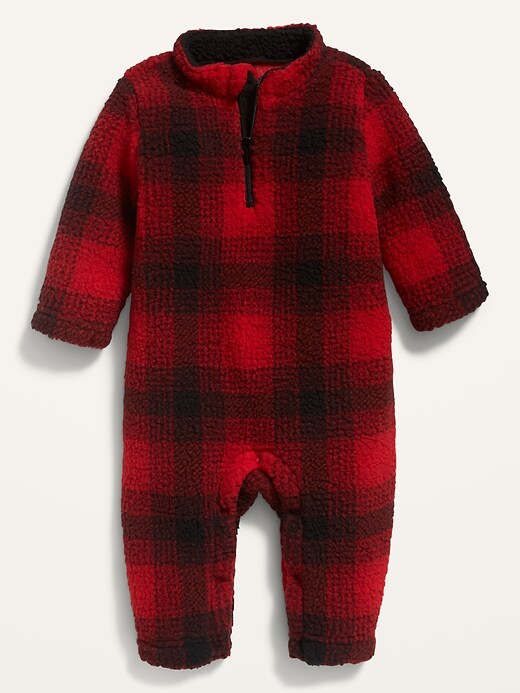 View large product image 1 of 2. Unisex Plaid Sherpa 1/4-Zip One-Piece for Baby