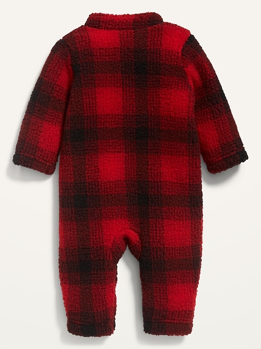 View large product image 2 of 2. Unisex Plaid Sherpa 1/4-Zip One-Piece for Baby