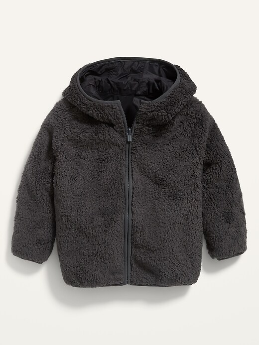 View large product image 1 of 2. Unisex Reversible Sherpa-Nylon Hooded Zip Jacket for Toddler