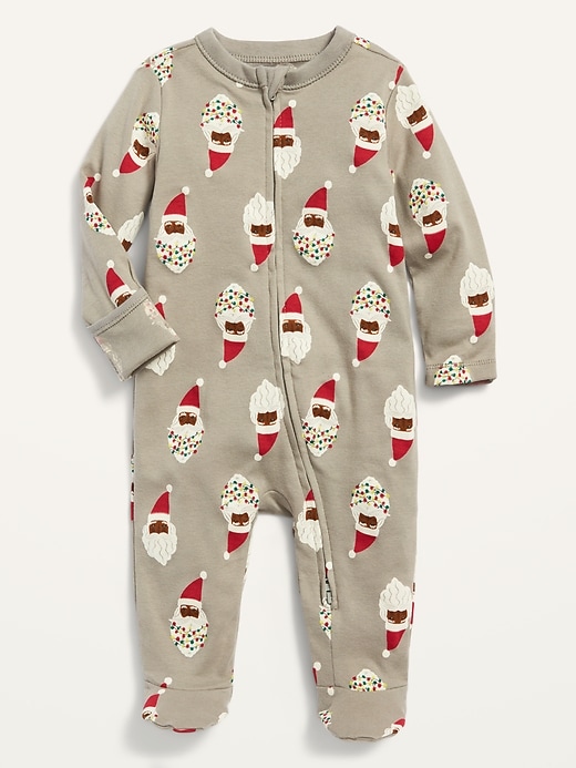 View large product image 1 of 1. Unisex Santa-Print Footed One-Piece for Baby