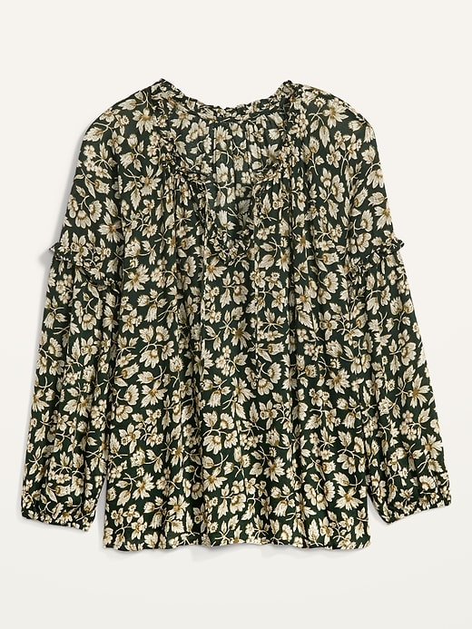 Image number 4 showing, Ruffled Tie-Neck Floral-Print Poet Blouse for Women