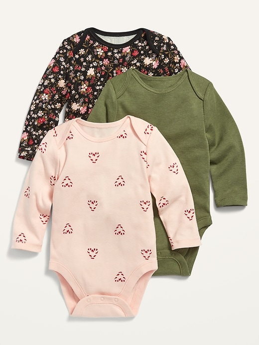 View large product image 1 of 1. Unisex Long-Sleeve Bodysuit 3-Pack for Baby