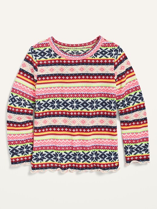 View large product image 1 of 1. Long-Sleeve Plush-Knit Fair Isle Top for Toddler Girls
