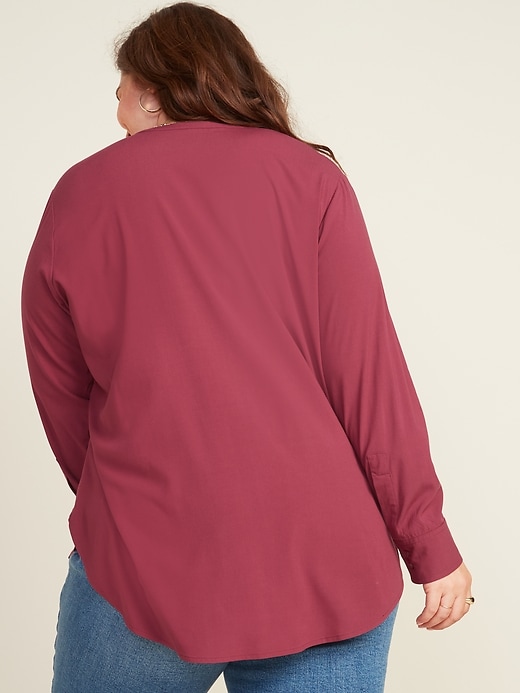 View large product image 2 of 3. No-Peek Button-Front Plus-Size Popover Stretch Tunic