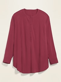 View large product image 3 of 3. No-Peek Button-Front Plus-Size Popover Stretch Tunic