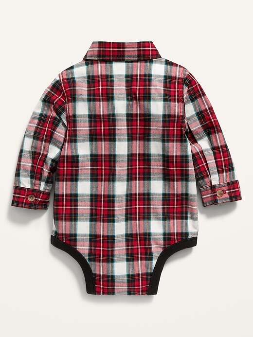 View large product image 2 of 2. Unisex Long-Sleeve Plaid Poplin Bodysuit and Bow-Tie for Baby