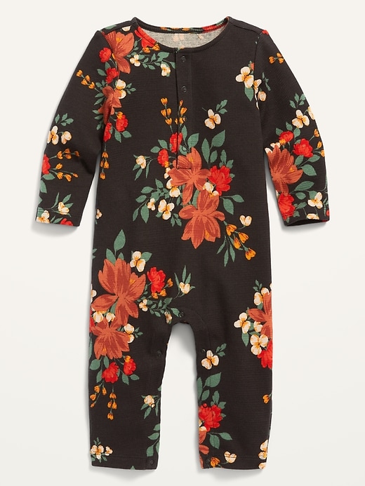 View large product image 1 of 1. Floral-Print Long-Sleeve Thermal One-Piece for Baby
