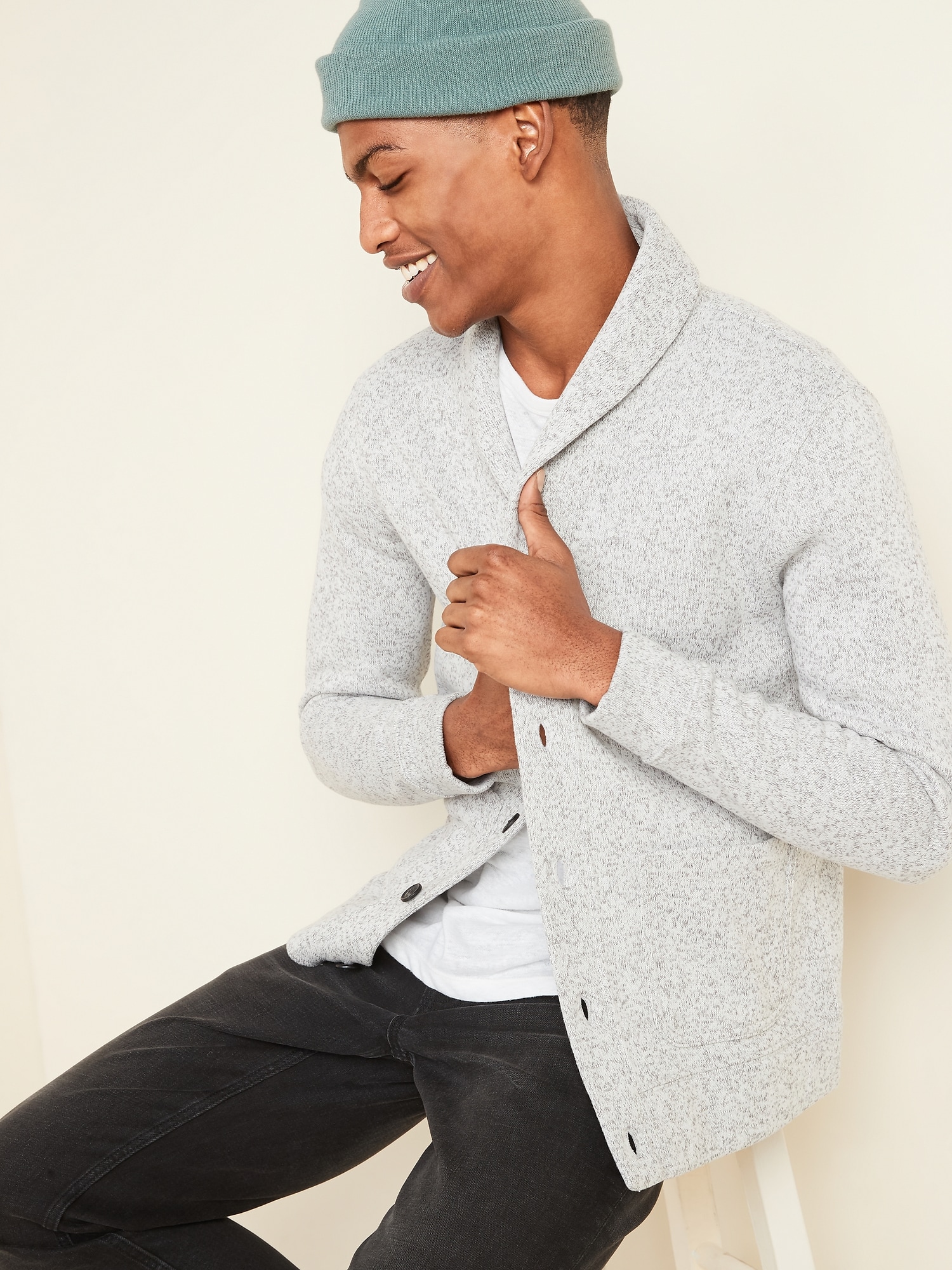 Sweater-Fleece Shawl-Collar Cardigan for Men