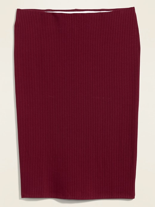 View large product image 2 of 2. High-Waisted Rib-Knit Plus-Size Midi Pencil Skirt