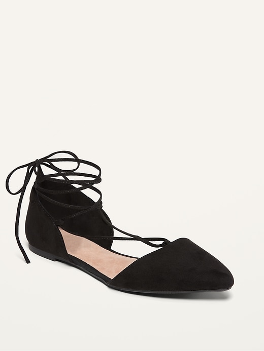 Image number 1 showing, Faux-Suede Lace-Up D'Orsay Flats