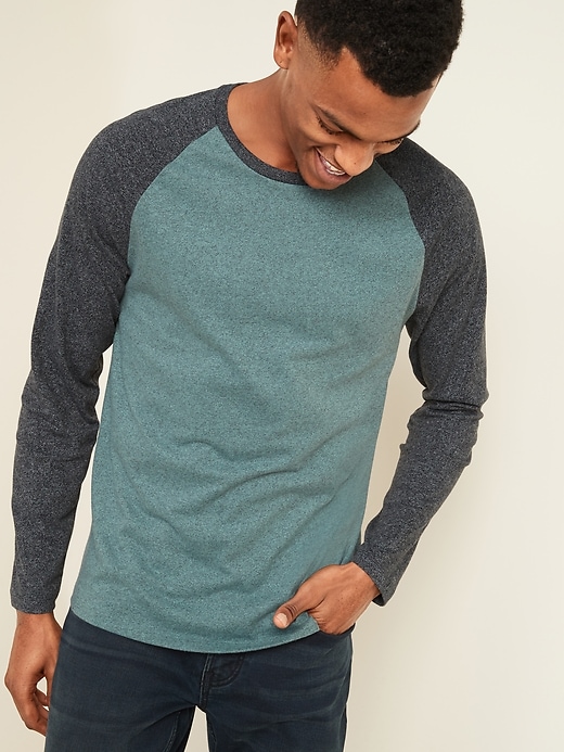 View large product image 1 of 2. Soft-Washed Color-Blocked Raglan Baseball Tee