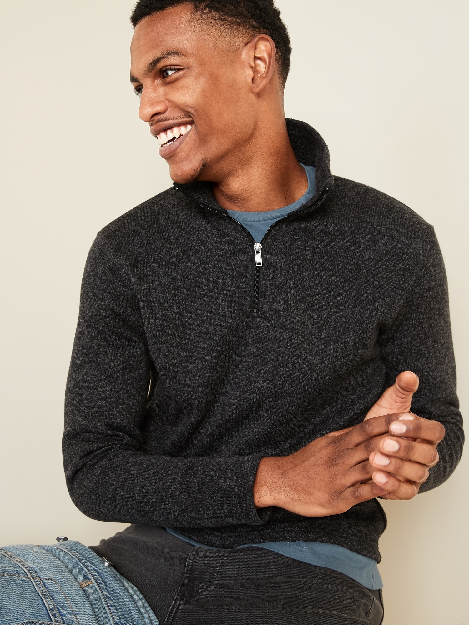 Sweater-Fleece 1/4-Zip Mock-Neck Sweatshirt for Men