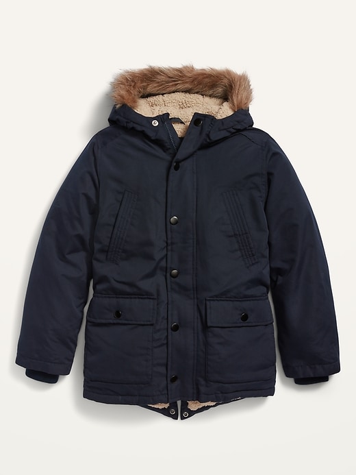 View large product image 1 of 1. Water-Resistant Faux-Fur-Trim Hooded Parka For Boys