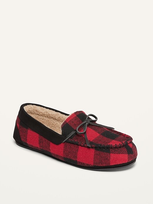 Cozy Plaid Flannel Sherpa-Lined Moccasin Slippers for Men ...