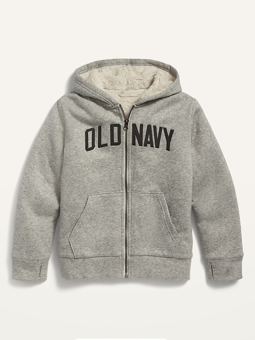 Old Navy Logo-Graphic Sherpa-Lined Zip Hoodie for Boys. 1