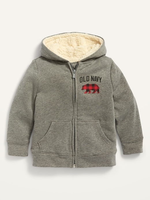 View large product image 1 of 1. Unisex Logo-Graphic Sherpa-Lined Zip Hoodie for Toddler