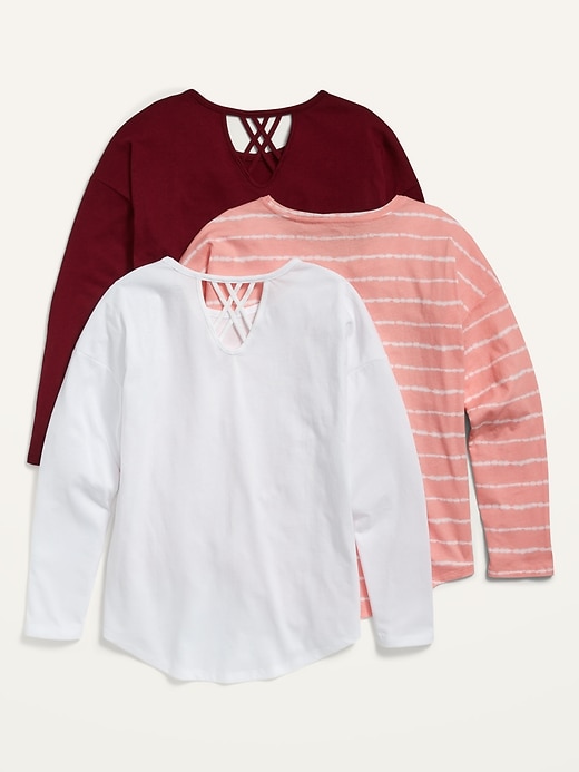 View large product image 2 of 2. Softest Long-Sleeve Crew-Neck Tee 3-Pack for Girls