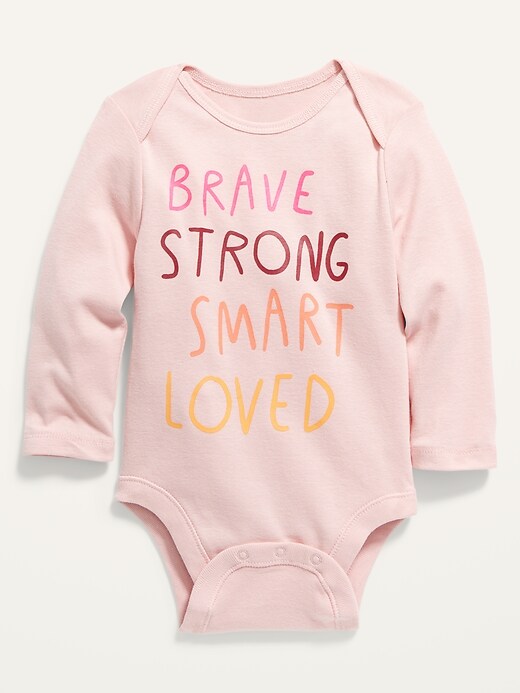 Old Navy Unisex Graphic Long-Sleeve Bodysuit For Baby pink. 1