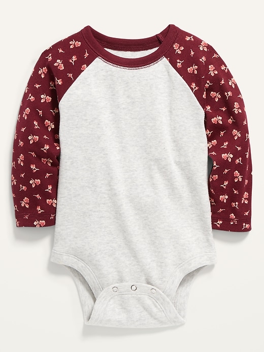 View large product image 1 of 2. Unisex Color-Blocked Raglan-Sleeve Bodysuit for Baby