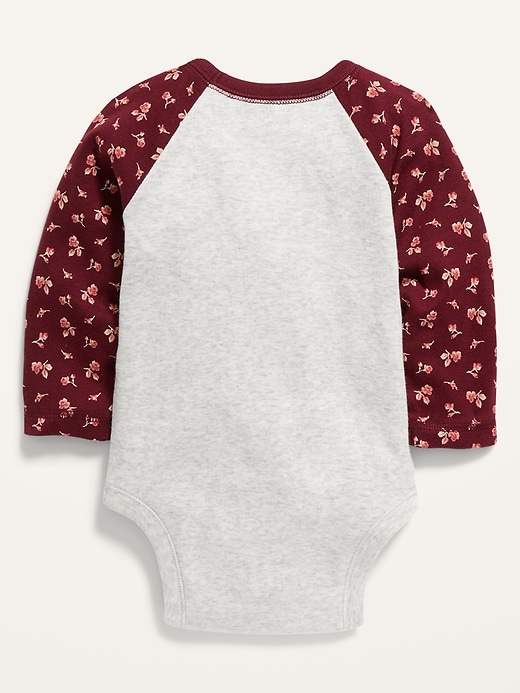 View large product image 2 of 2. Unisex Color-Blocked Raglan-Sleeve Bodysuit for Baby
