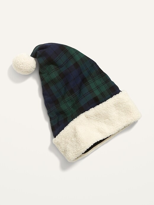 View large product image 1 of 1. Cozy Buffalo Plaid Flannel Santa Hat for Adults