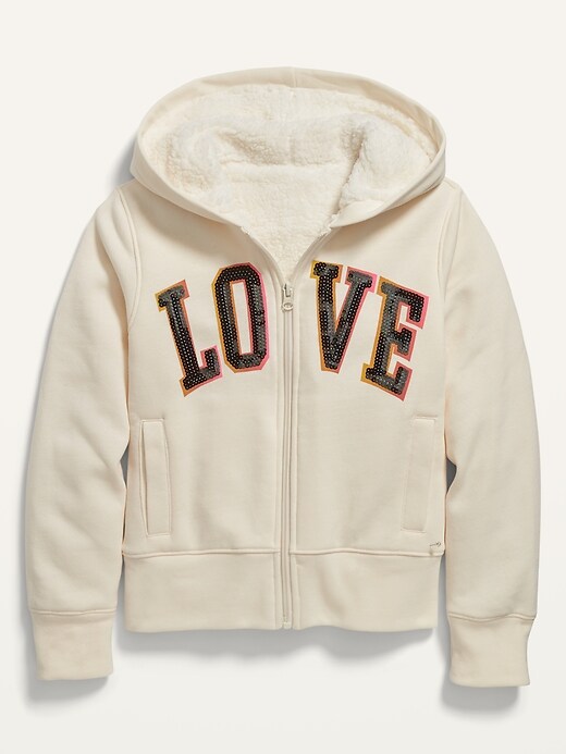 View large product image 1 of 1. Cozy Sherpa-Lined Zip Hoodie for Girls