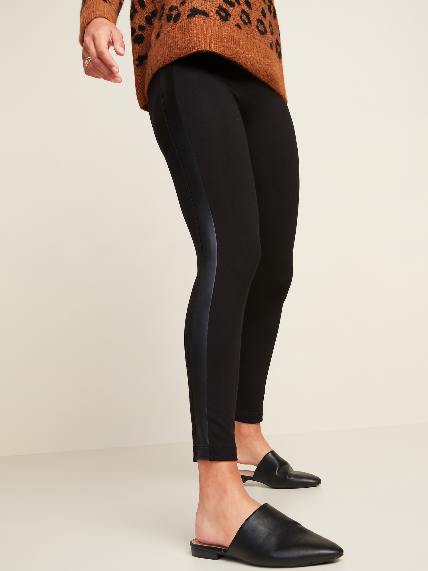 Old Navy High-Waisted Faux-Leather Panel Leggings | 33 Old Navy New  Arrivals That'll Heat Things Up This Month, From Sherpa to Faux Leather |  POPSUGAR Fashion UK Photo 3