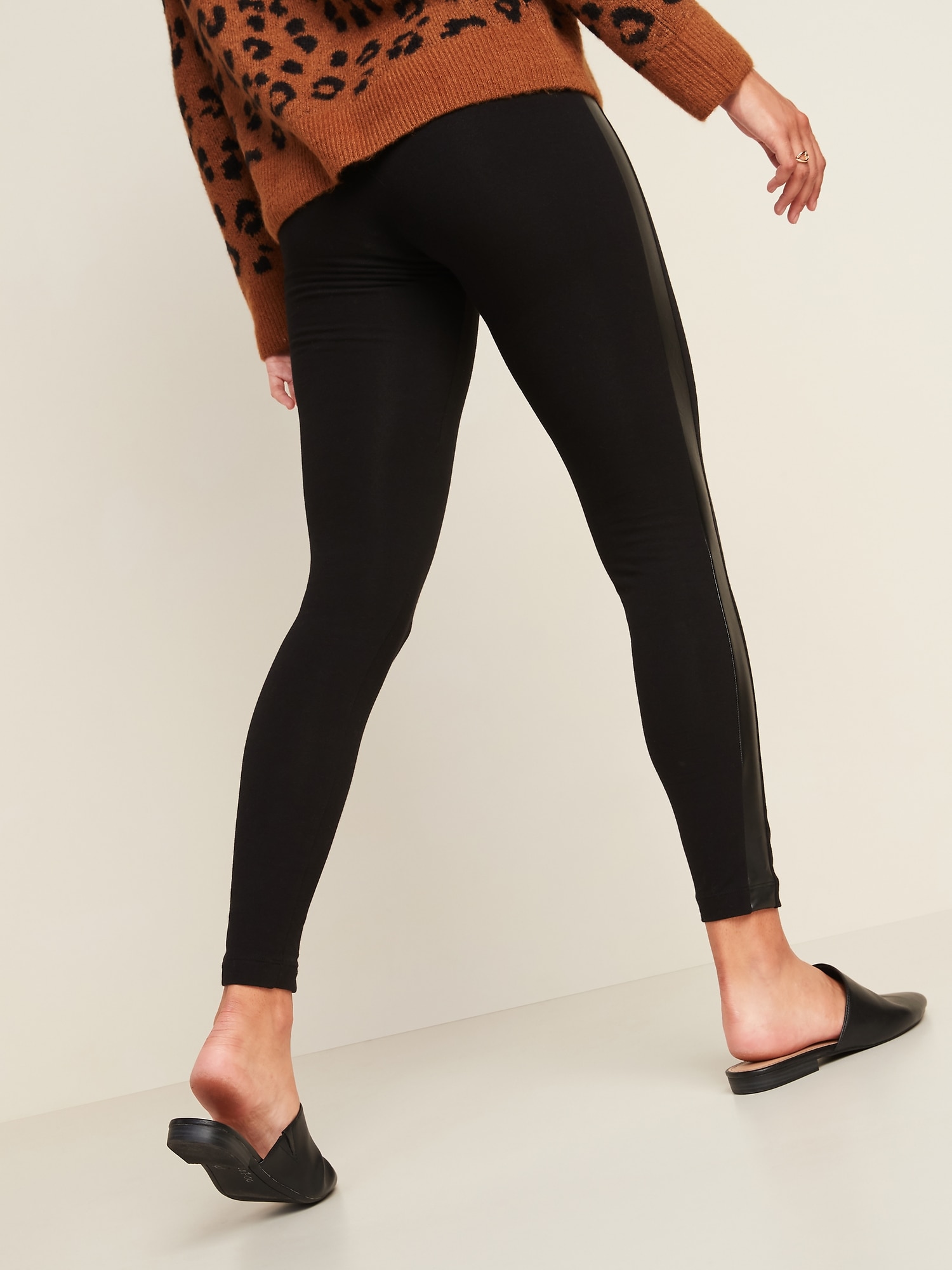 High-Waisted Faux-Leather Panel Leggings For Women
