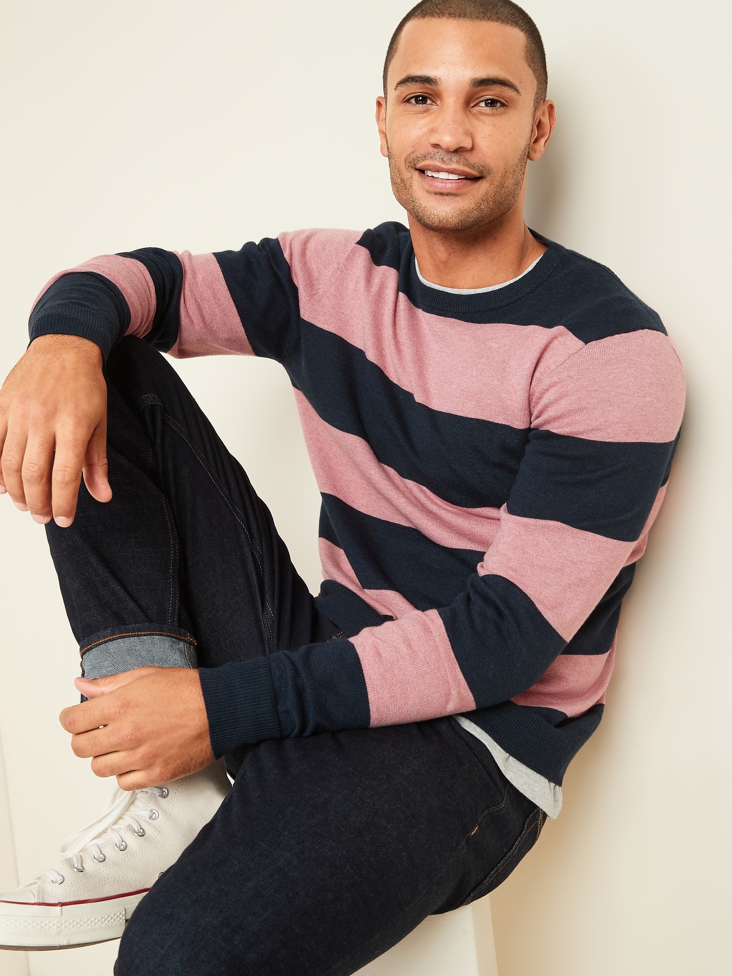 Rugby Stripe Crew Neck Sweater For Men Old Navy