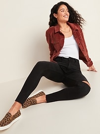 Image number 2 showing, High-Waisted Rockstar Super Skinny Black Distressed Ankle Jeans for Women