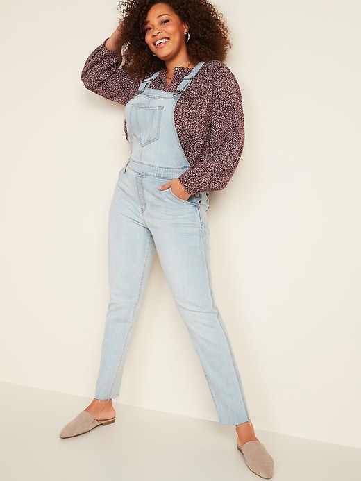 Image number 5 showing, Straight Light-Wash Distressed Jean Overalls for Women