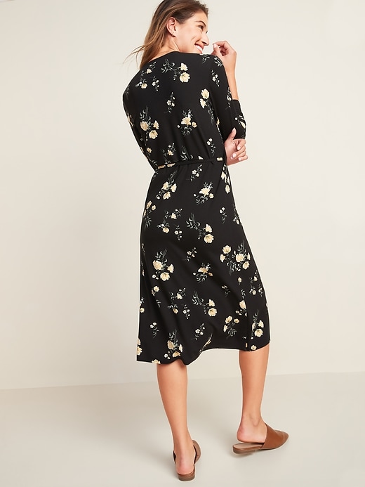 View large product image 2 of 3. Fit & Flare Floral-Print Midi Wrap Dress