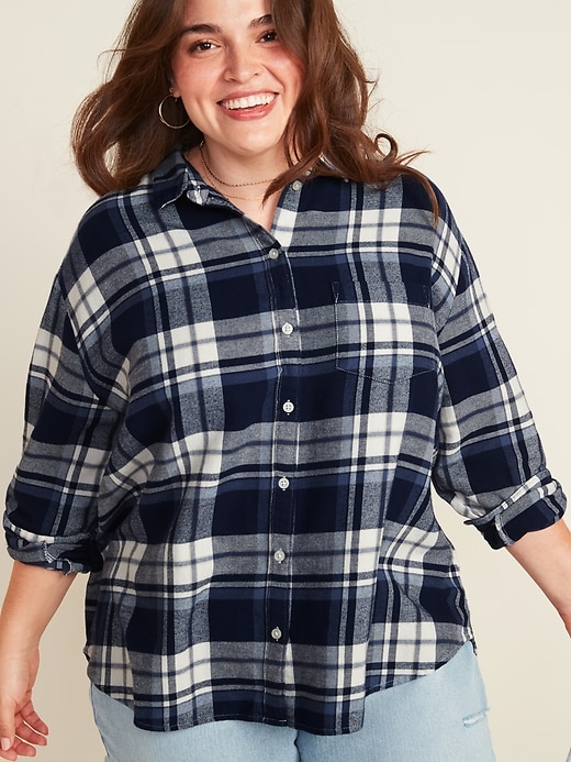 View large product image 1 of 3. Plaid Flannel No-Peek Boyfriend Plus-Size Shirt