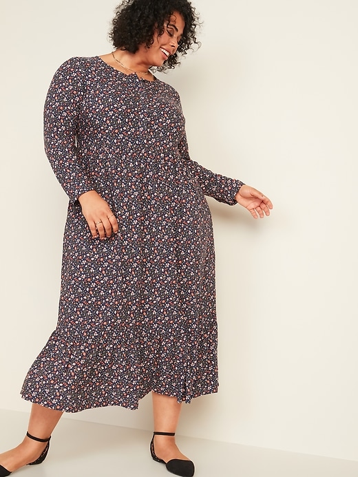 View large product image 1 of 2. Waist-Defined Floral-Print Button-Front Plus-Size Maxi Dress