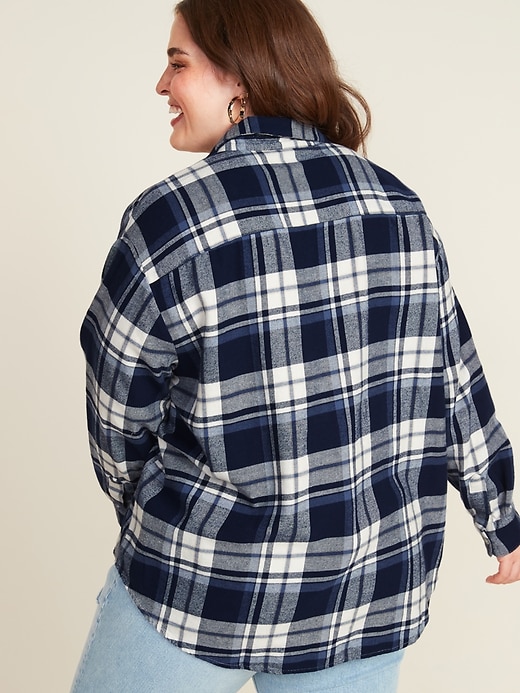 View large product image 2 of 3. Plaid Flannel No-Peek Boyfriend Plus-Size Shirt