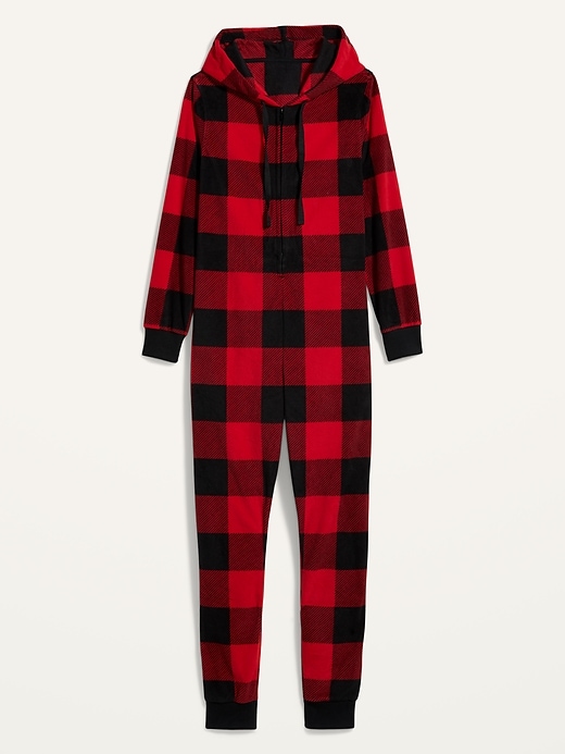 Image number 3 showing, Patterned Micro Performance Fleece Hooded One-Piece Pajamas